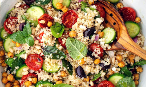 Quinoa Mediterranean Salad in a deep bowl